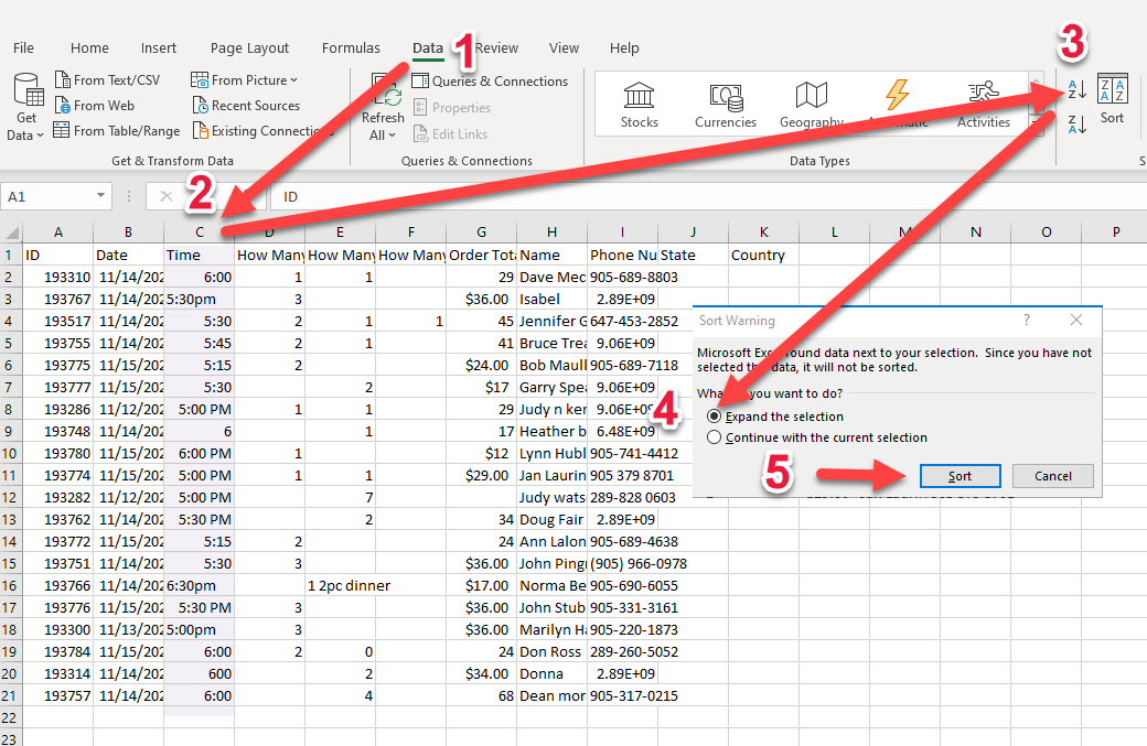 excel sorting